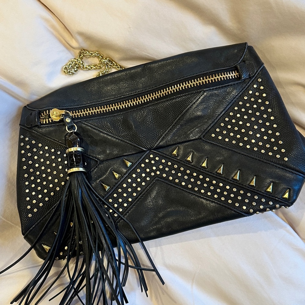 Rafe Handbag with gold details, black leather